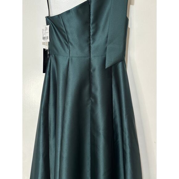 Alfred Sung One-Shoulder w/ Bow Gown Dress Evergreen Satin Size 6 R NWT Elegant - Picture 13 of 16